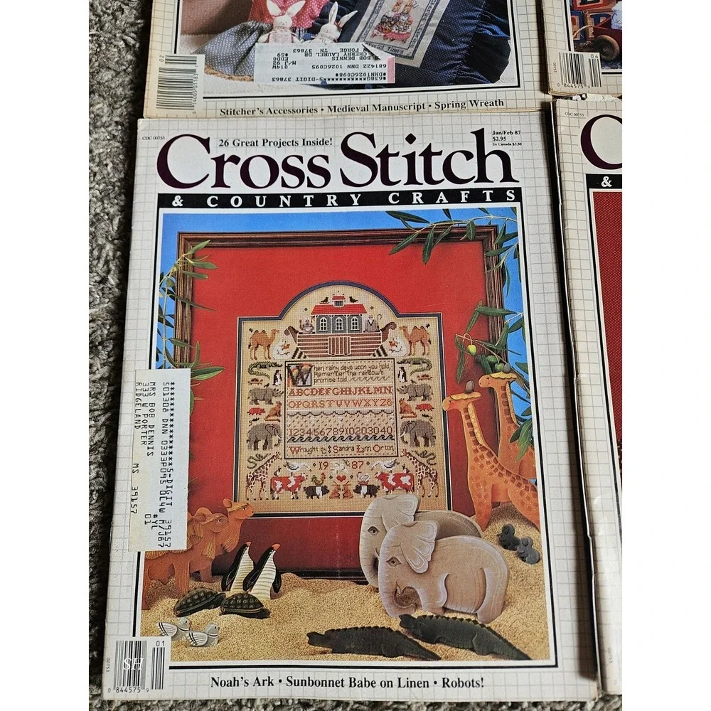 Lot of 6 Cross Stitch & Country Crafts Magazines 1987-1990 Vintage Patterns